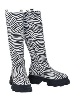 Leder-Stiefel In Schwarz/ Weiß -Outdoor Schritt Geschaft noosy leder stiefel in schwarz weiss 2