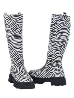 Leder-Stiefel In Schwarz/ Weiß -Outdoor Schritt Geschaft noosy leder stiefel in schwarz weiss 3